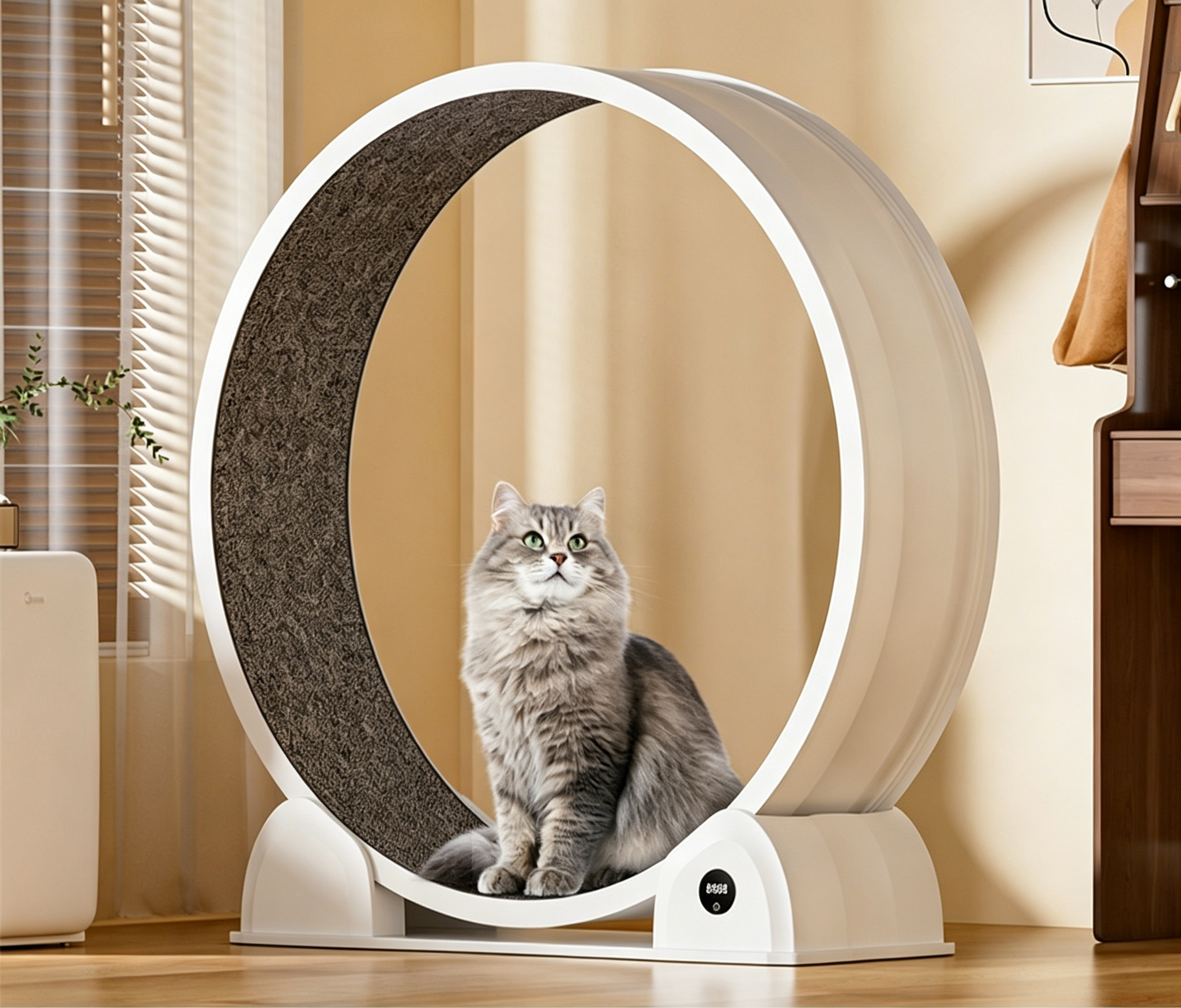 110cm Ultra-Silent Smart Display Cat Treadmill, Large Diameter ABS Exercise Wheel for Indoor Cats