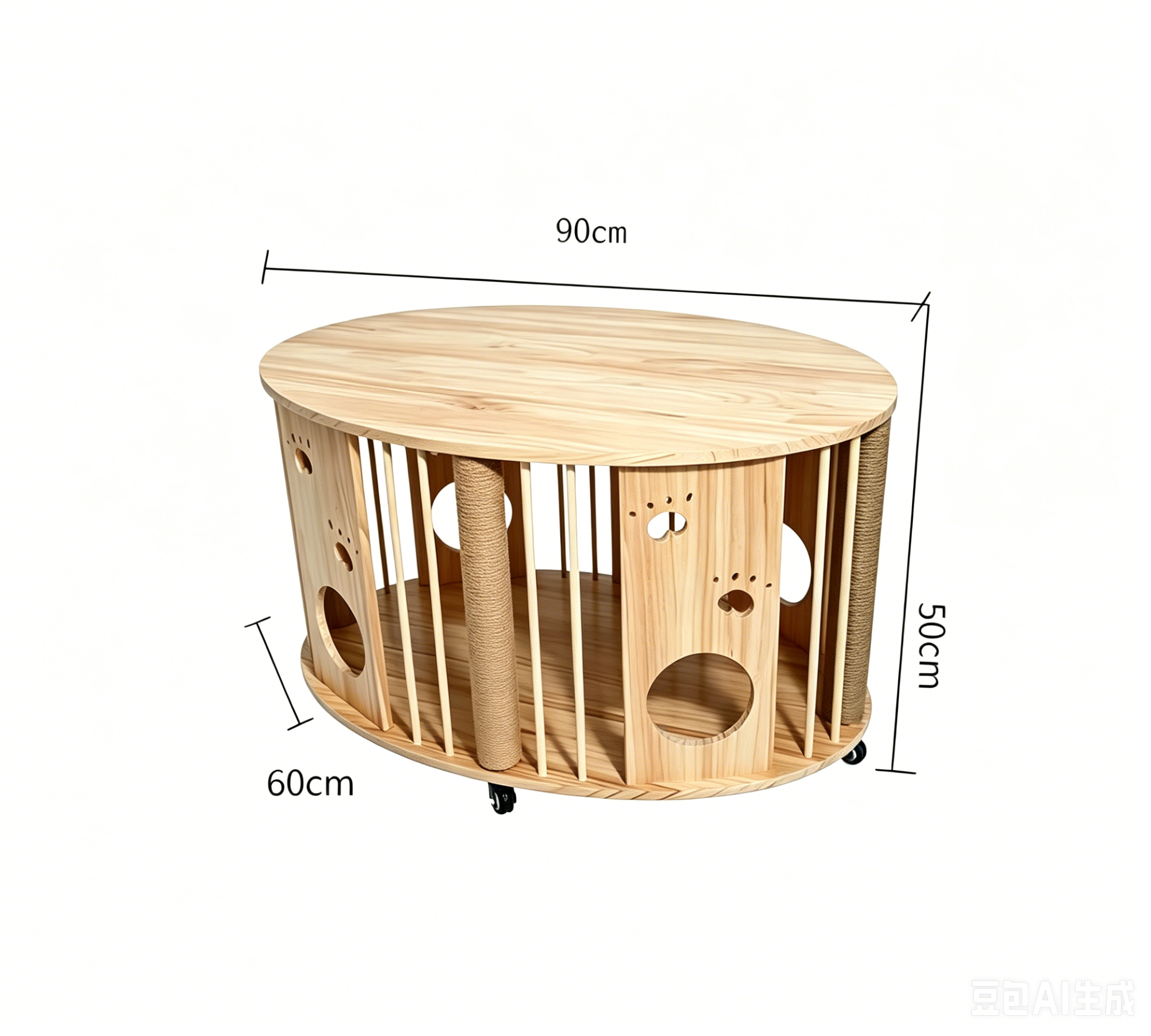 Large Solid Wood Cat Coffee Table, Modern Cat Cave with Scratching Posts
