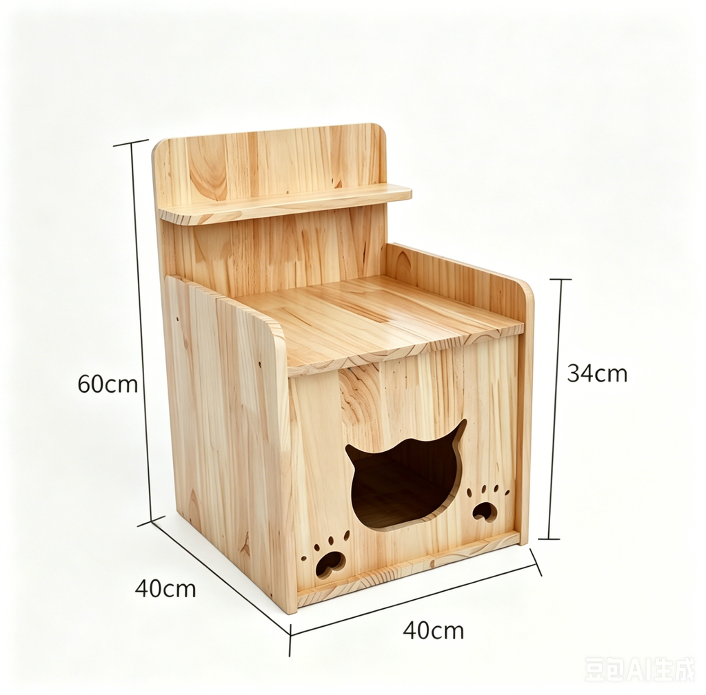 Solid Wood Cat Bedside Table, 2-in-1 Indoor Cat House & Nightstand