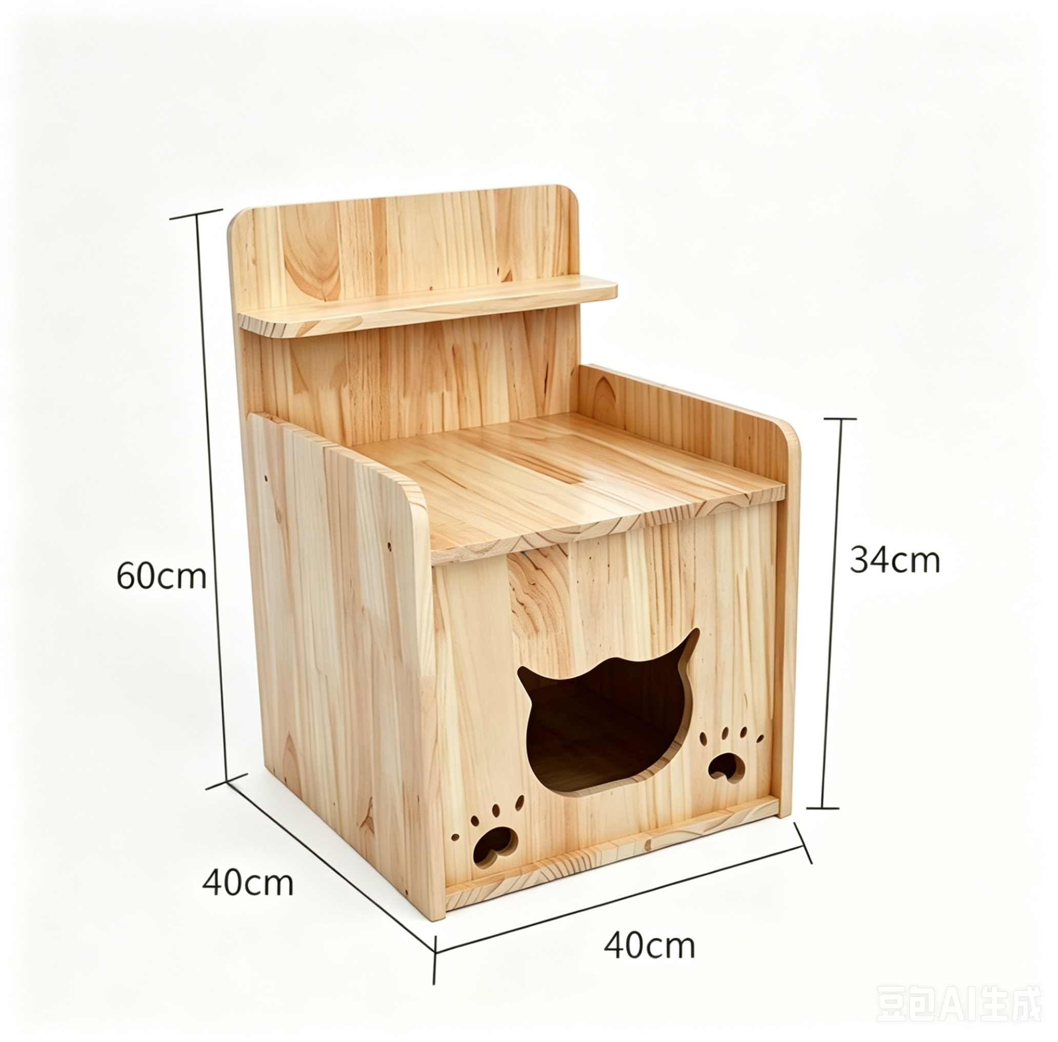 Solid Wood Cat Bedside Table, 2-in-1 Indoor Cat House & Nightstand