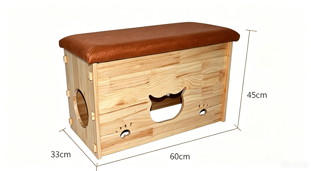 Solid Wood Cat House Bench, Multi-Purpose Entryway Shoe Bench for Cats