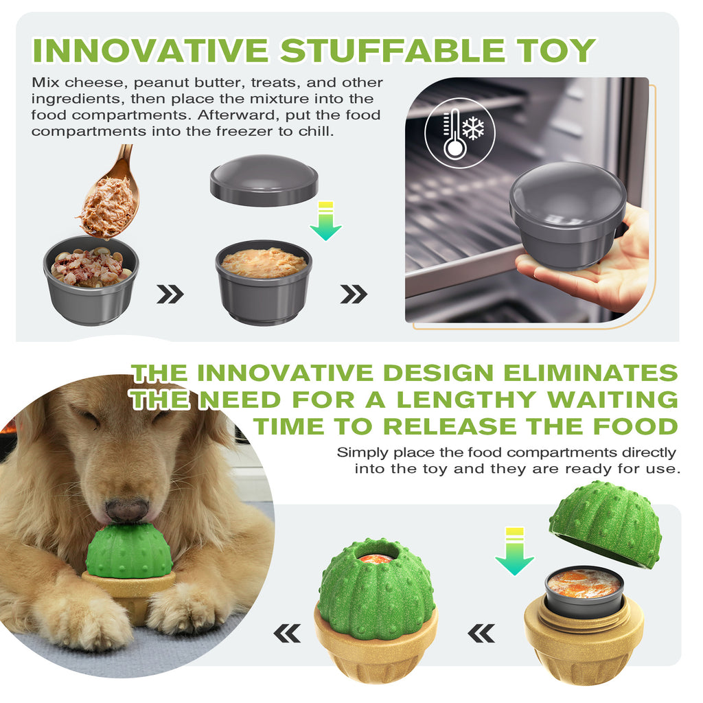Cactus Dog Treat Dispenser Toy, Durable Rubber Slow Feeder Toy for Boredom Relief