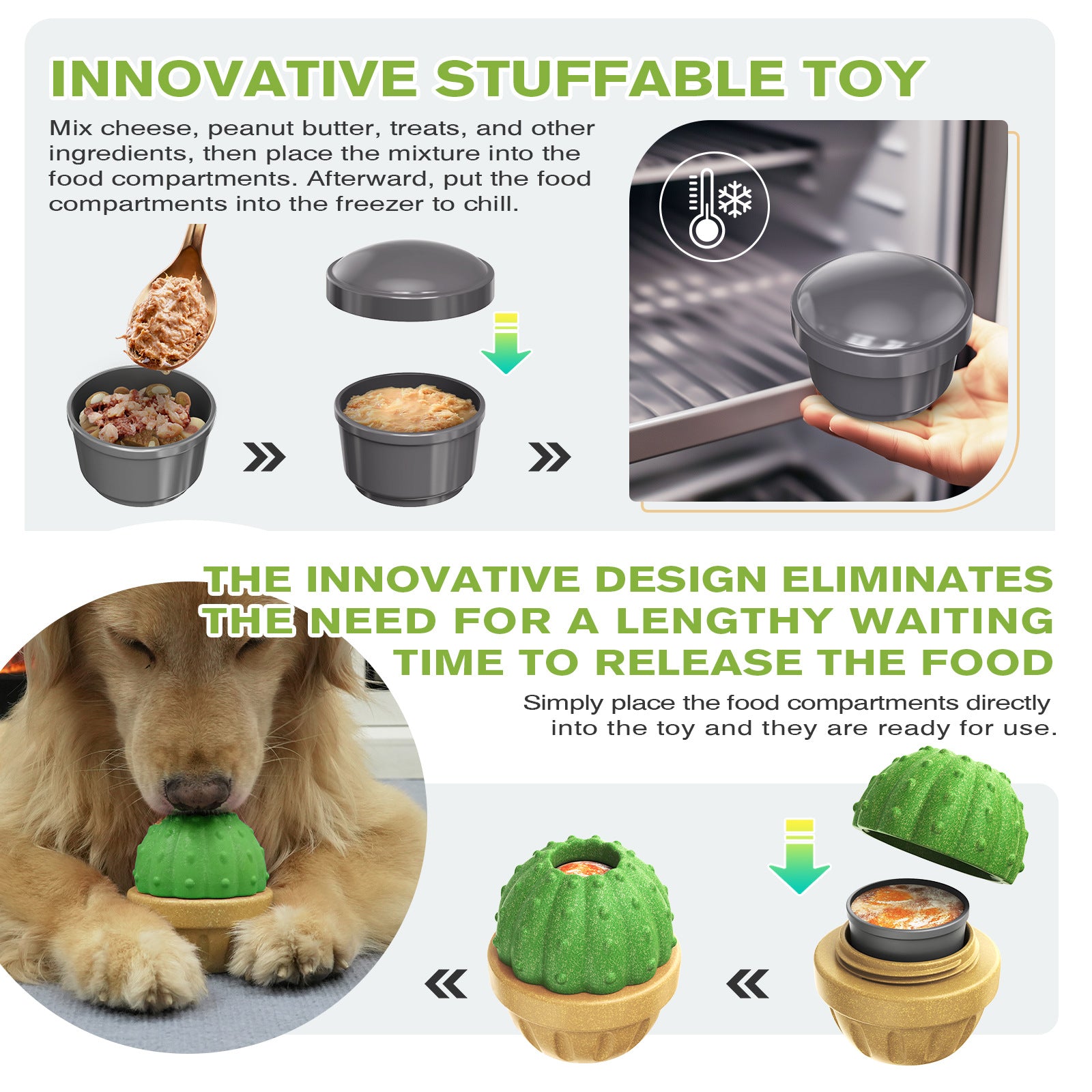 Cactus Dog Treat Dispenser Toy, Durable Rubber Slow Feeder Toy for Boredom Relief