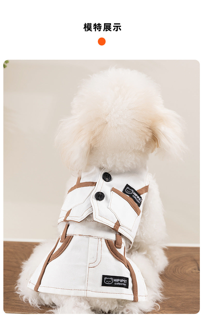 Denim Dog Vest and Skirt Set for Small Breeds, Classic Western Style Pet Outfit