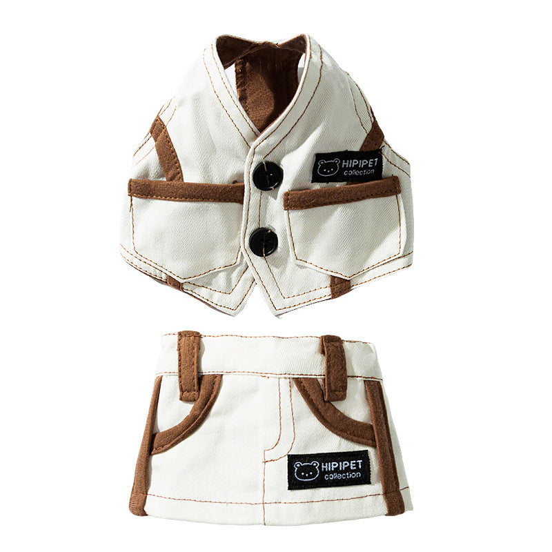 Denim Dog Vest and Skirt Set for Small Breeds, Classic Western Style Pet Outfit