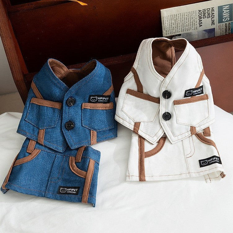 Denim Dog Vest and Skirt Set for Small Breeds, Classic Western Style Pet Outfit