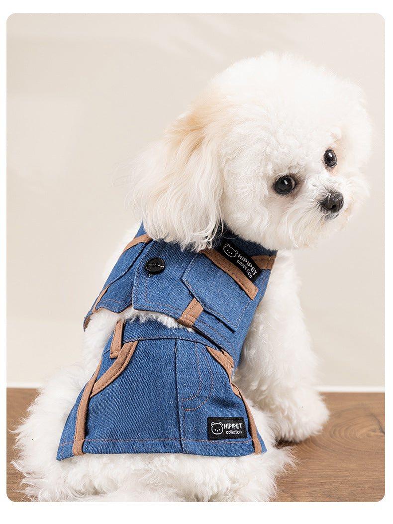 Denim Dog Vest and Skirt Set for Small Breeds, Classic Western Style Pet Outfit