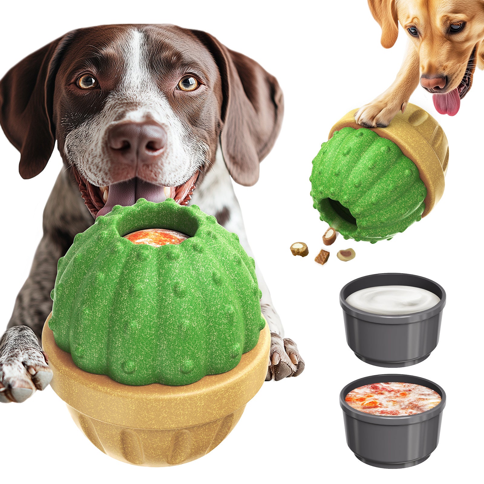 Cactus Dog Treat Dispenser Toy, Durable Rubber Slow Feeder Toy for Boredom Relief