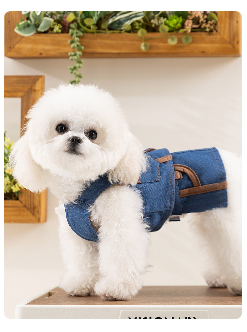 Denim Dog Vest and Skirt Set for Small Breeds, Classic Western Style Pet Outfit