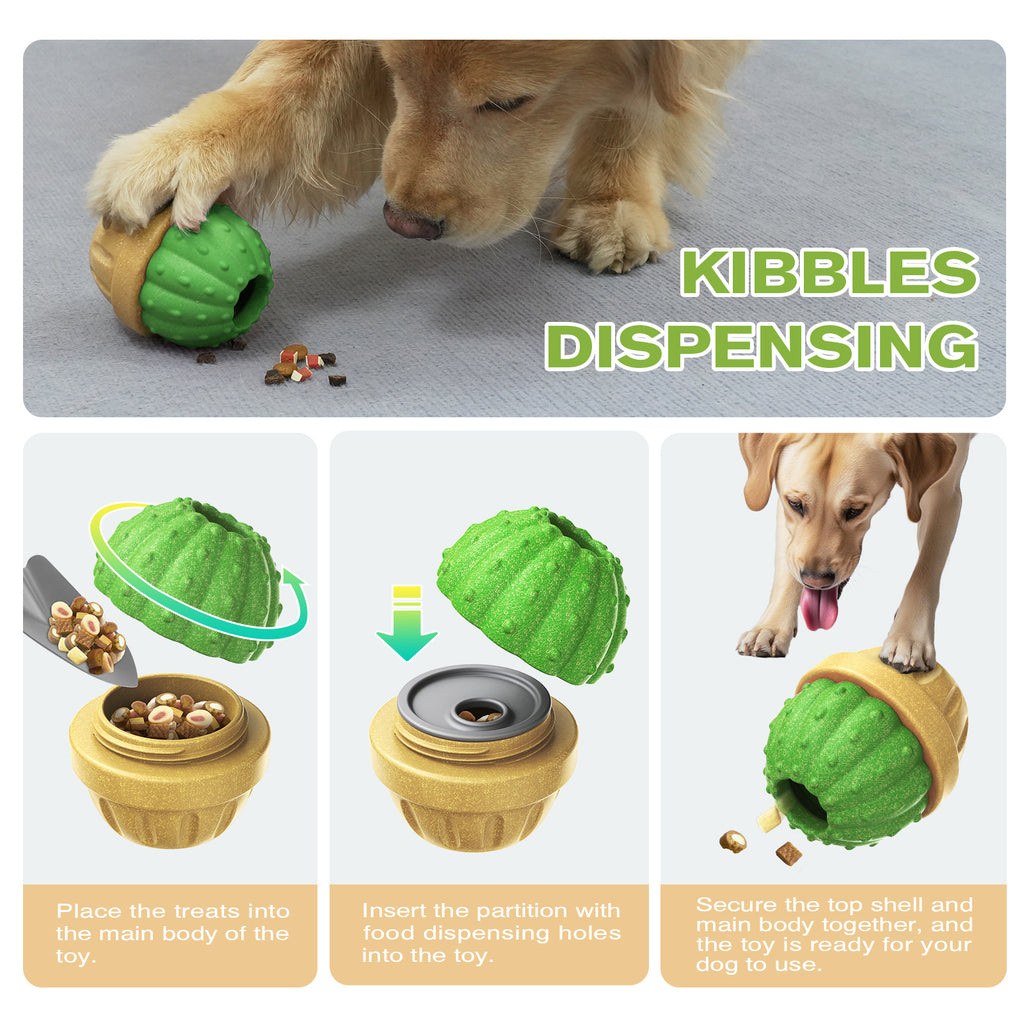 Cactus Dog Treat Dispenser Toy, Durable Rubber Slow Feeder Toy for Boredom Relief