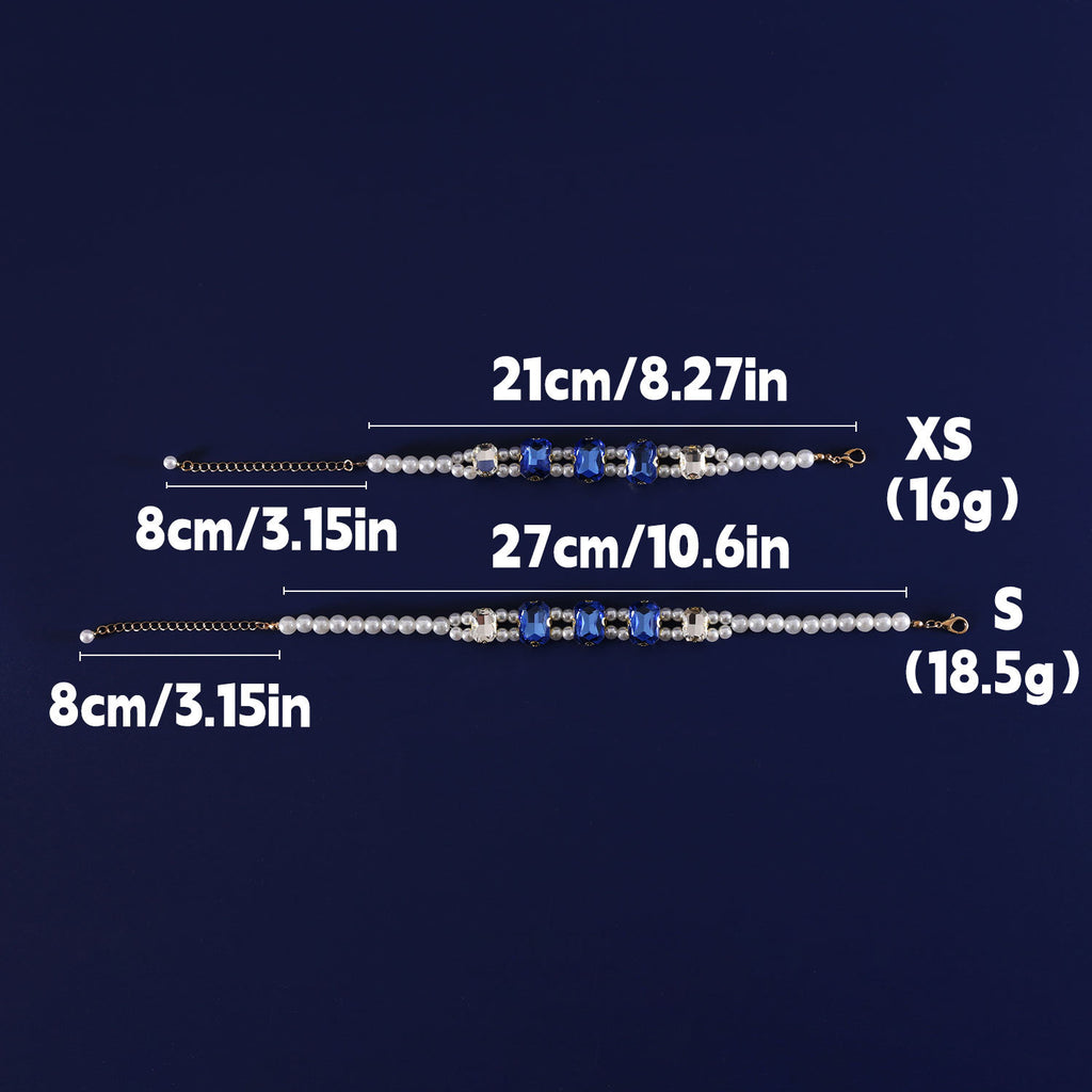 Luxury Rhinestone Pearl Cat Collar, Bling Gem Crystal Pet Necklace, Adjustable Elegant Kitten Puppy Dress Up Jewelry Collar for Small Pets